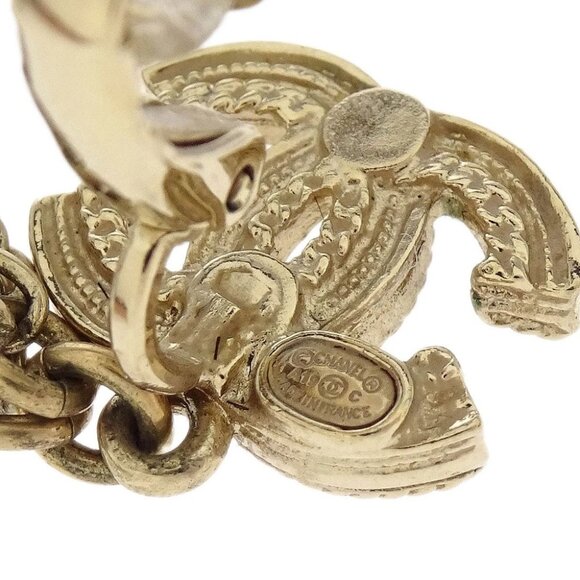 Chanel Artificial Pearl Dangle CC Earrings Clip-On Gold A - Picture 4 of 4